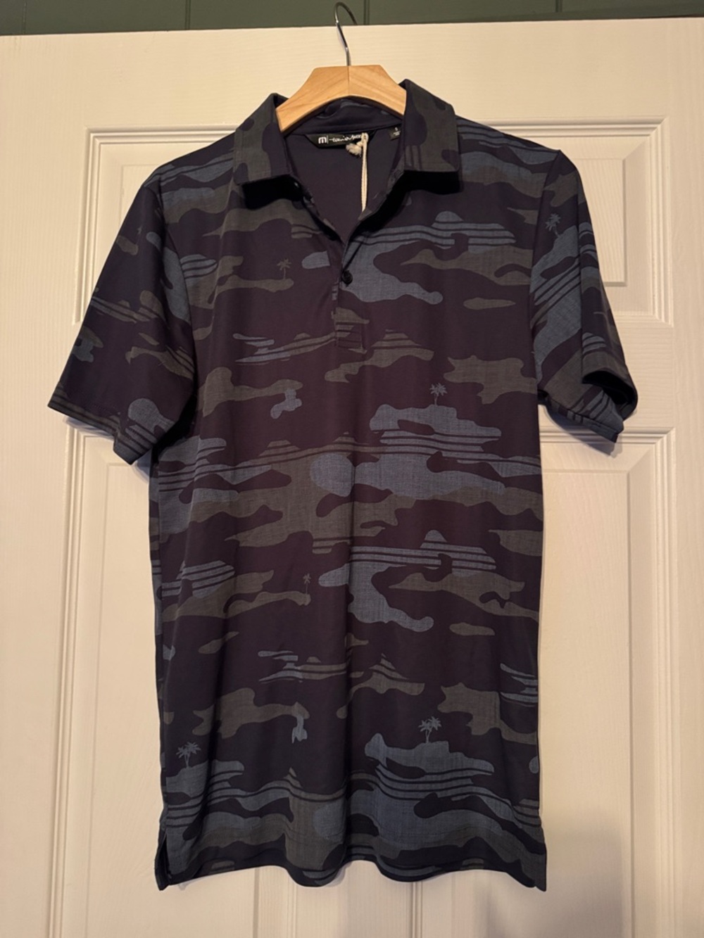 Travis Mathews Showdown Stealth Men's Blue & Gray Camouflage Golf Polo